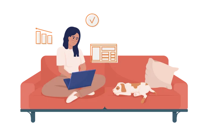 Working From Home Semi Flat Color Vector Character Editable Figure Full Body Person On White Remote Worker Freelancer Simple Cartoon Style Illustration For Web Graphic Design And Animation Illustration