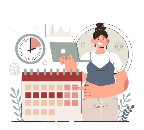 Working girl showing business calendar  Illustration