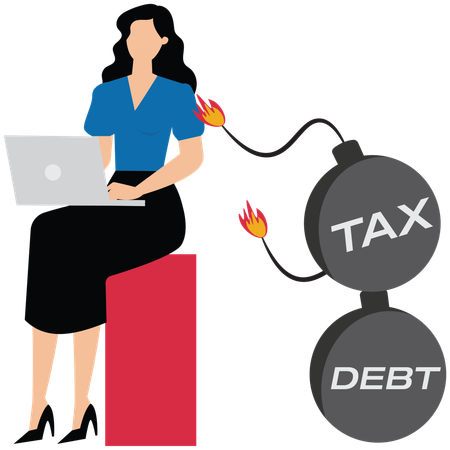 Working hard to earn money to pay off debts and taxes  Illustration