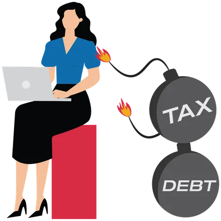 Working hard to earn money to pay off debts and taxes  Illustration