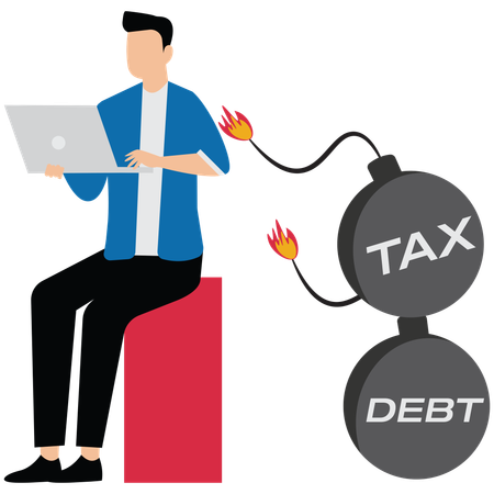 Working hard to earn money to pay off debts and taxes  Illustration