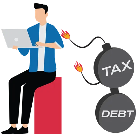 Working hard to earn money to pay off debts and taxes  Illustration