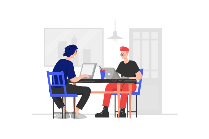 Working in Office  Illustration