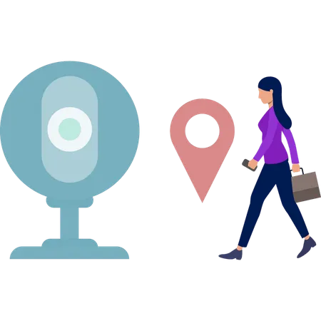 Working lady walking according to location pin  Illustration