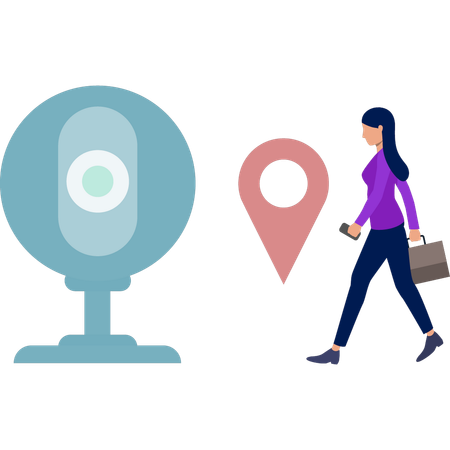 Working lady walking according to location pin  Illustration