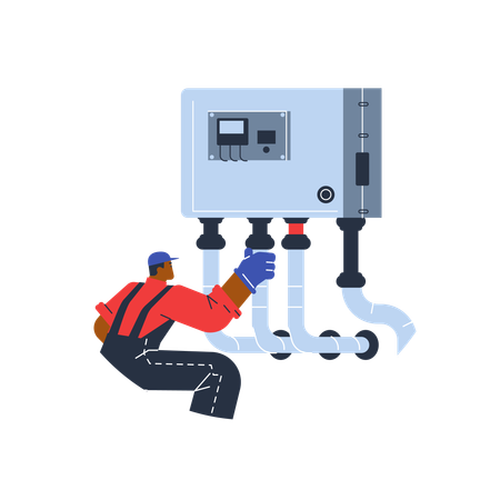 Working man and water boiler  Illustration