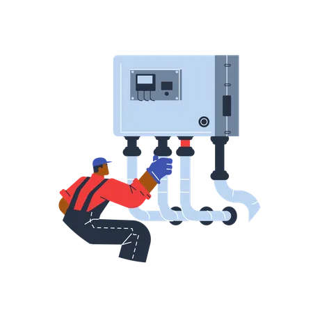 Working man and water boiler  Illustration