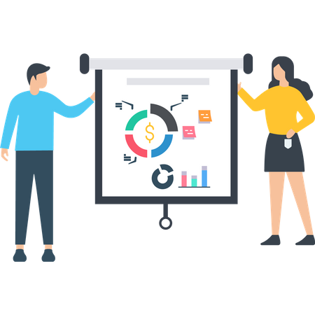 Working man and woman analysis on business growth  Illustration