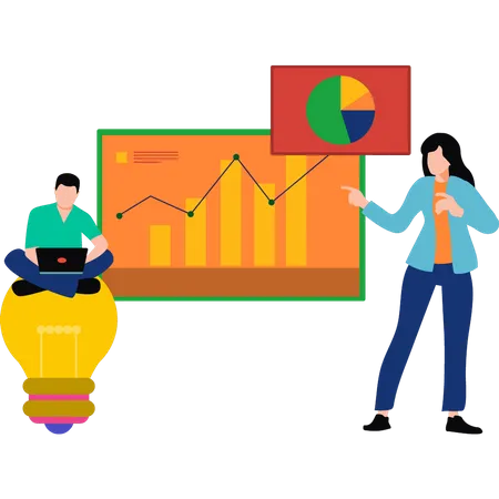 Working man and woman doing business analysis  Illustration