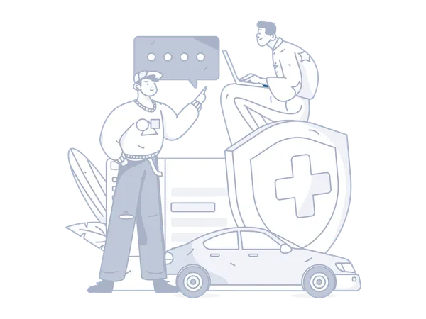 Working man checking car insurance  Illustration