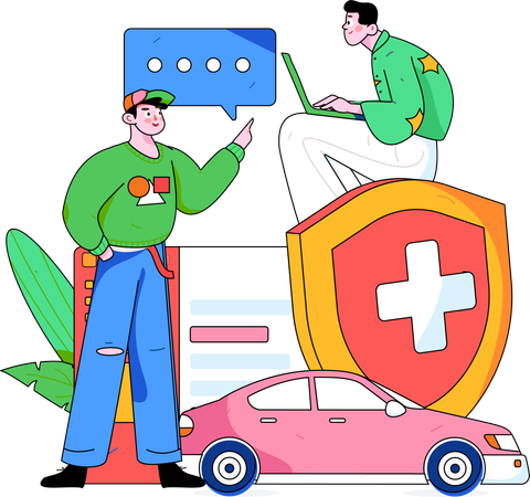 Working man checking car insurance  Illustration