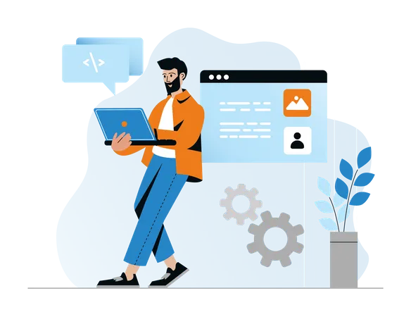 Working man standing while developing website  Illustration