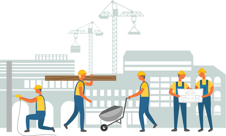 Working people construction of new buildings  Illustration