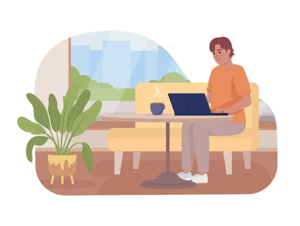 Working remotely from coffee shop  Illustration