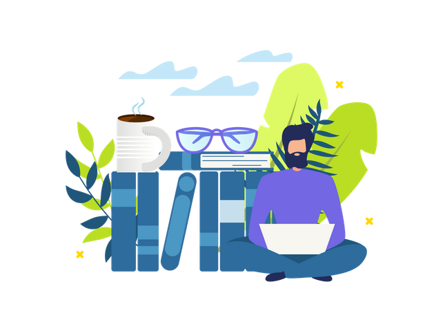 Working Remotely on laptop  Illustration