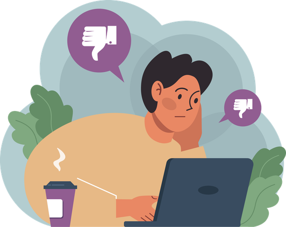 Working sad man looking bad feedback  Illustration