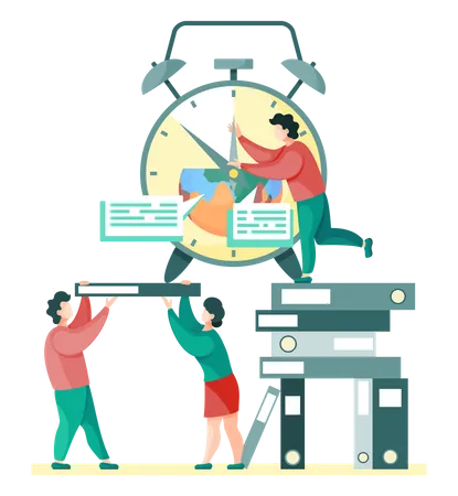 Man And Woman Keep The Alarm Clock With Planet High Overhead Prepare For The Day Of The Earth Save The Planet Preserve The Ecology The Concept Of The Earth Day Flat Vector Illustration On White Illustration