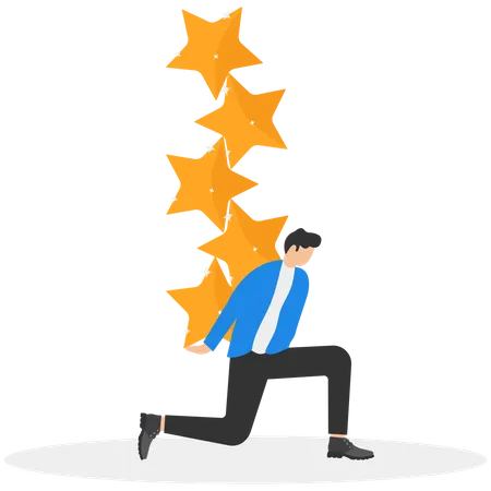 Working Under High Pressure Best Quality Requirement Perfectionism Concept Businessman Carrying Five Stars Aligning Vertically On His Back With Fatigue Illustration