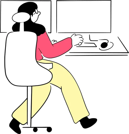 Woman Working At Home Office Character Sitting At Desk In Room Looking At Computer Screen And Talking With Colleagues Online Home Office Concept Editing With Computers Illustration