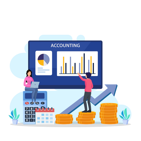 Working Woman And Man Doing Accounting Analysis  Illustration