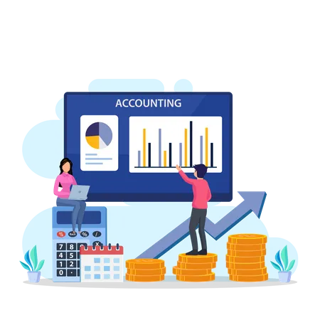 Working Woman And Man Doing Accounting Analysis  Illustration