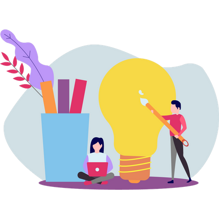 Working woman and man getting business idea  Illustration
