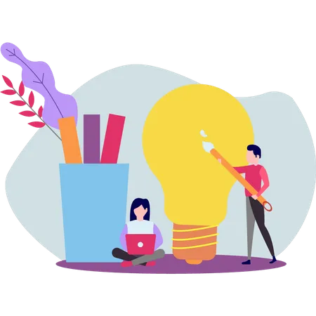 Boy And Girl Working On Business Ideas Illustration
