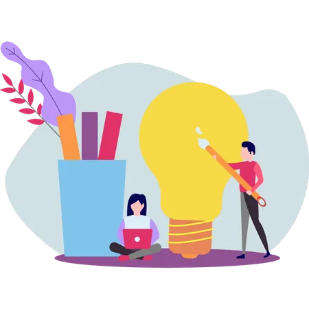 Working woman and man getting business idea  Illustration