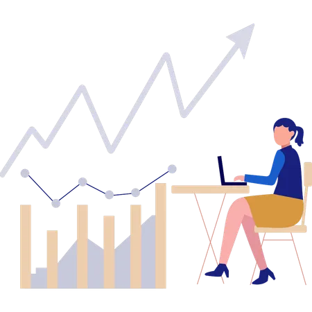 Working woman doing business growth analysis  Illustration