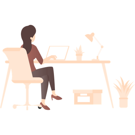 Working woman doing work on laptop Illustration
