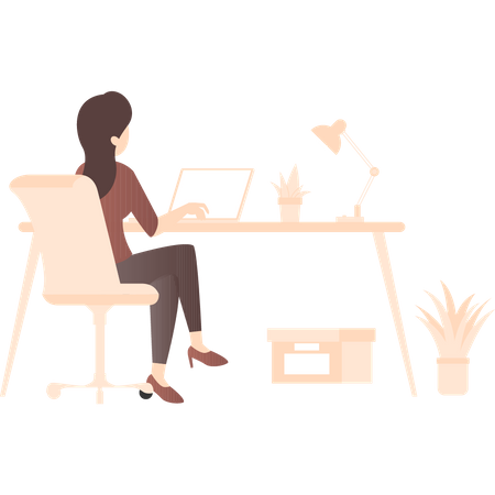 Working woman doing work on laptop  Illustration