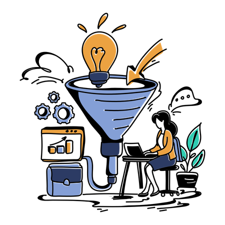 Working woman sorting marketing data  Illustration