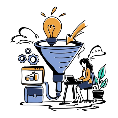 Working woman sorting marketing data  Illustration