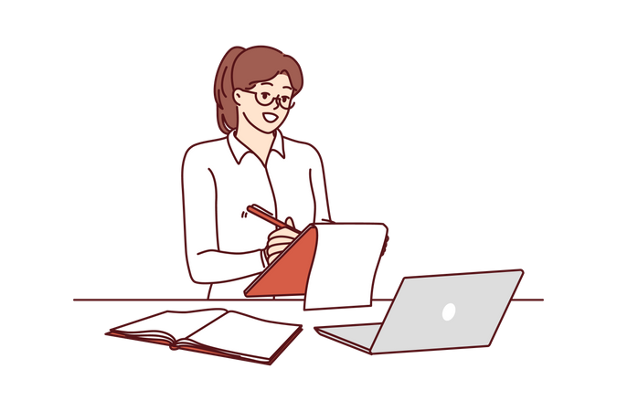 Working woman write notes Illustration