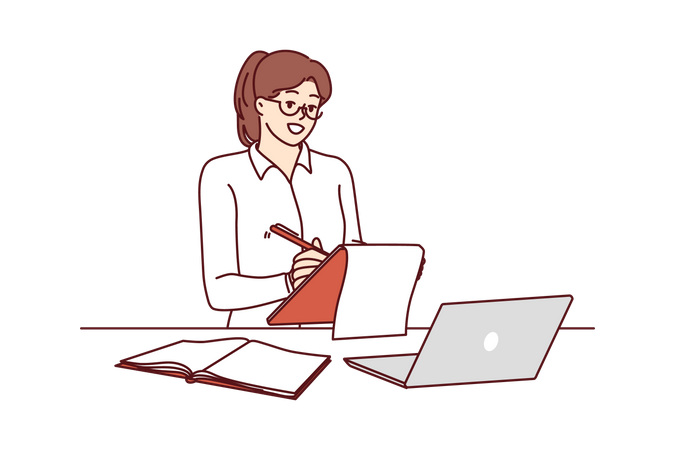 Working woman write notes  Illustration