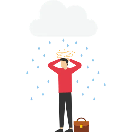Workload And Stress Causing Depression In Office Worker Sadness Depressed Young Lady In Office Uniform With Cloud And Rain Metaphor Of Mind Trouble Illustration