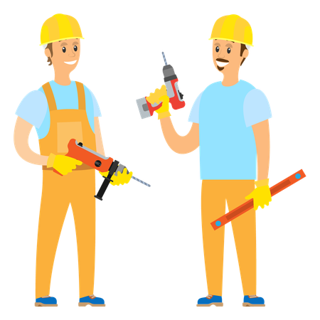 Workman are working at construction site  Illustration