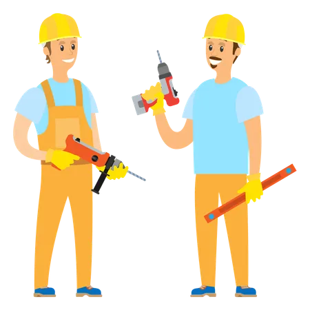 Workman are working at construction site  Illustration