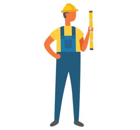 Workman with measuring roulette with ruler  Illustration