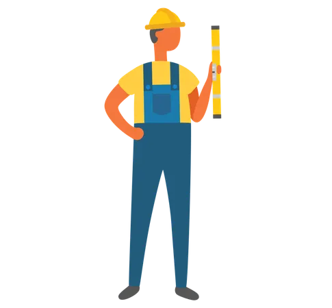 Workman with measuring roulette with ruler  Illustration