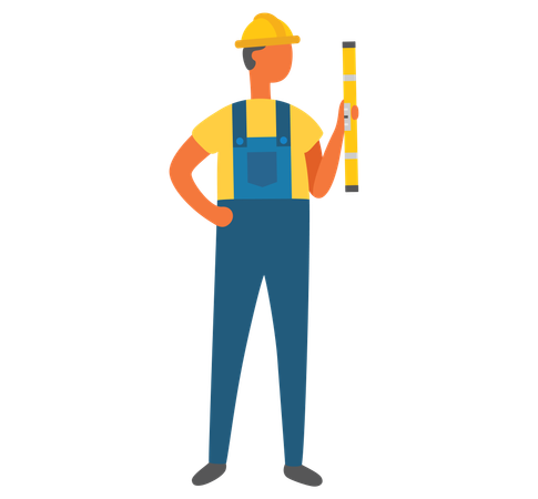 Workman with measuring roulette with ruler  Illustration