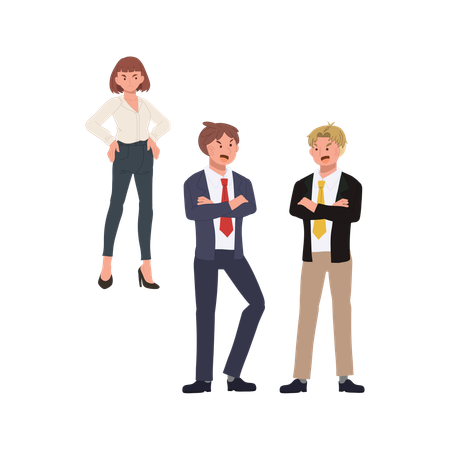 Workplace drama with gossiping men and angry woman  Illustration