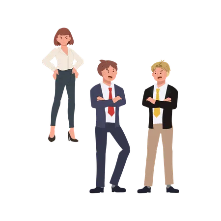 Workplace drama with gossiping men and angry woman  Illustration