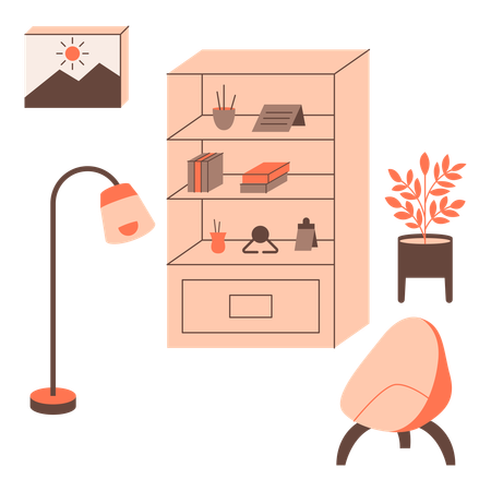 Workplace furniture with bookshelf  Illustration