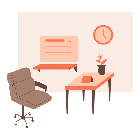 Workplace Interior Chair Table And Clock Vector Illustration In Flat Style With Workplace Theme Editable Vector Illustration Illustration