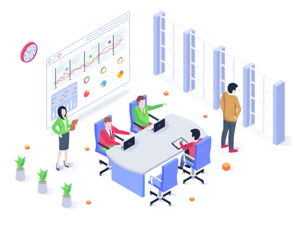 Persons Working Online Isometric Illustration Of Workspace Illustration