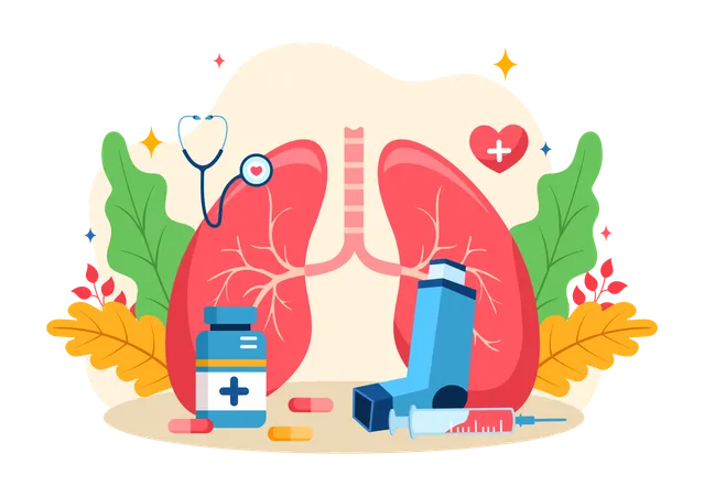 World Asthma Day Vector Illustration On May 2 With Inhaler Medical Equipment And Health Prevention Lungs In Healthcare Flat Cartoon Background Illustration