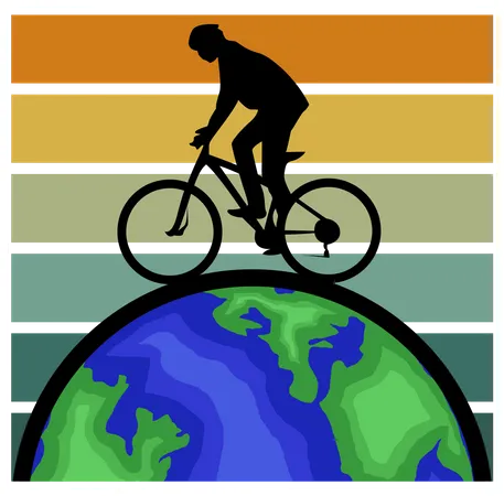 World Bicycle Day Retro Design Landscape Illustration