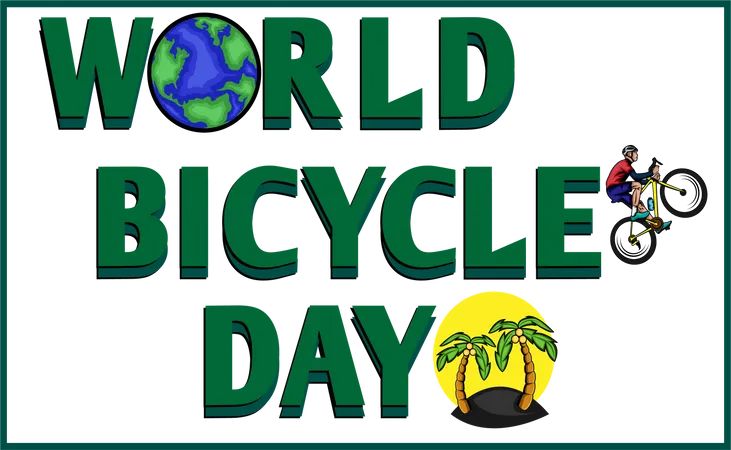 World Bicycle Day Retro Design Landscape イラスト