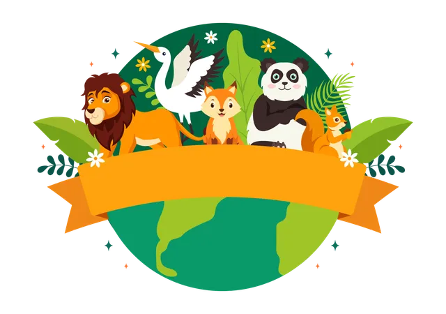 World Biodiversity Day Vector Illustration With Biological Diversity Earth And The Various Animal In Nature Flat Cartoon Background Illustration